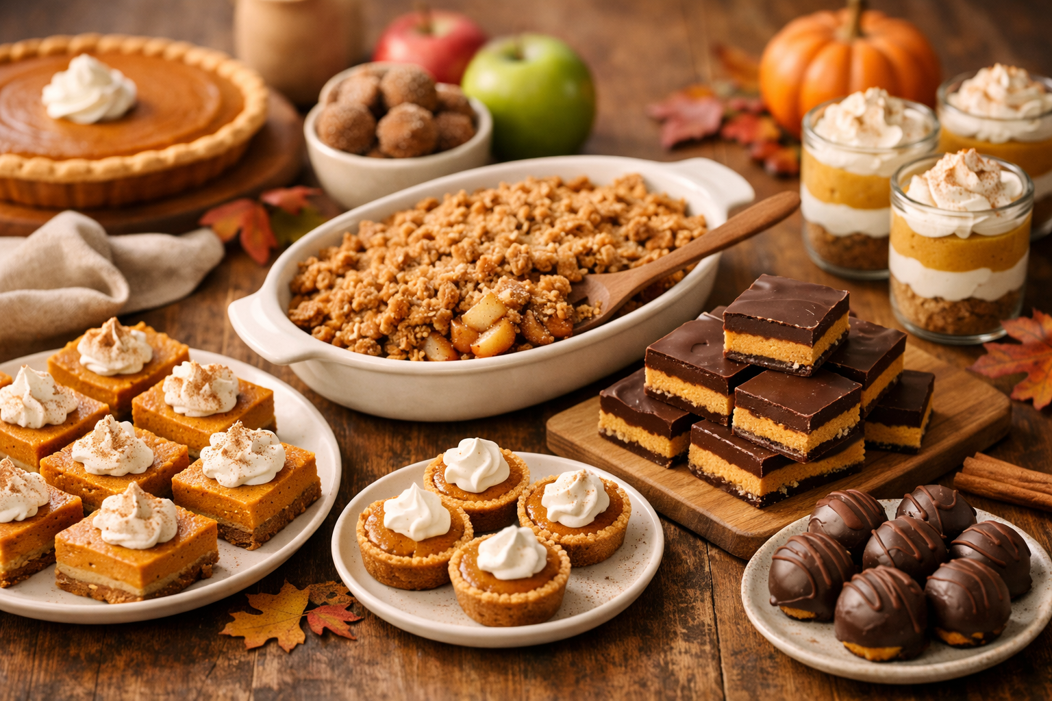 Easy Thanksgiving desserts for beginners arranged on a festive holiday table